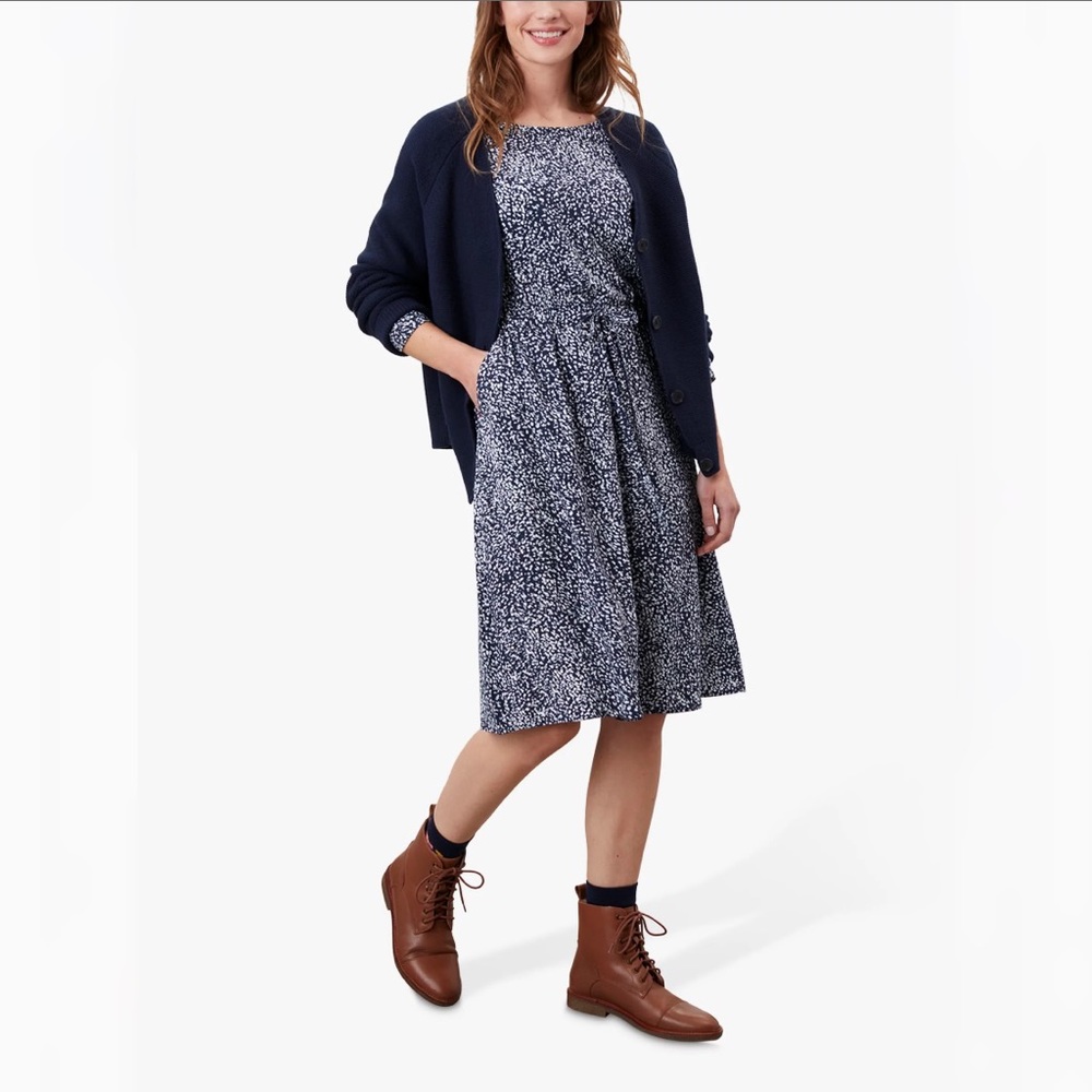 Joules Navy Cheetah Alena A-Line Dress NWOT 8